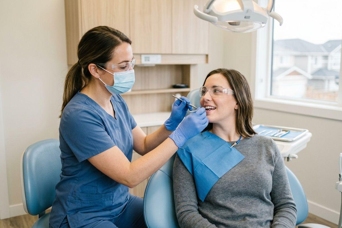 a person getting their teeth worked on at the dentist